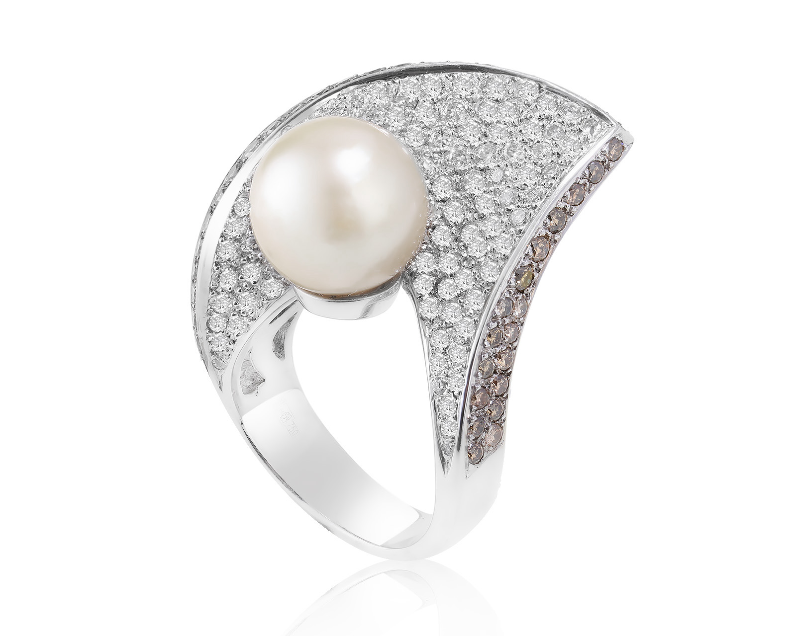 Золотое кольцо с жемчугом 11.65 мм и бриллиантами 2.34ct 210224/1