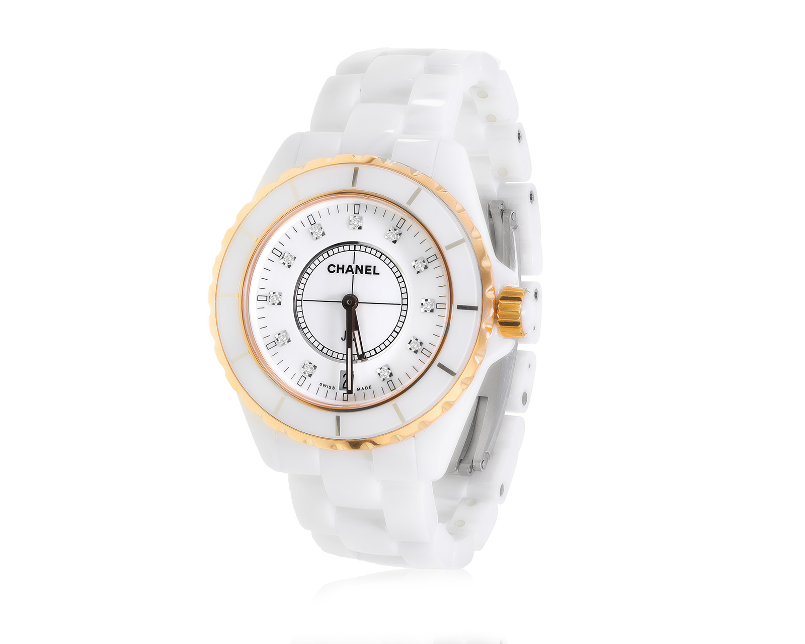 Оригинальные золотые часы с бриллиантами 0.10ct Chanel J12 110224/1