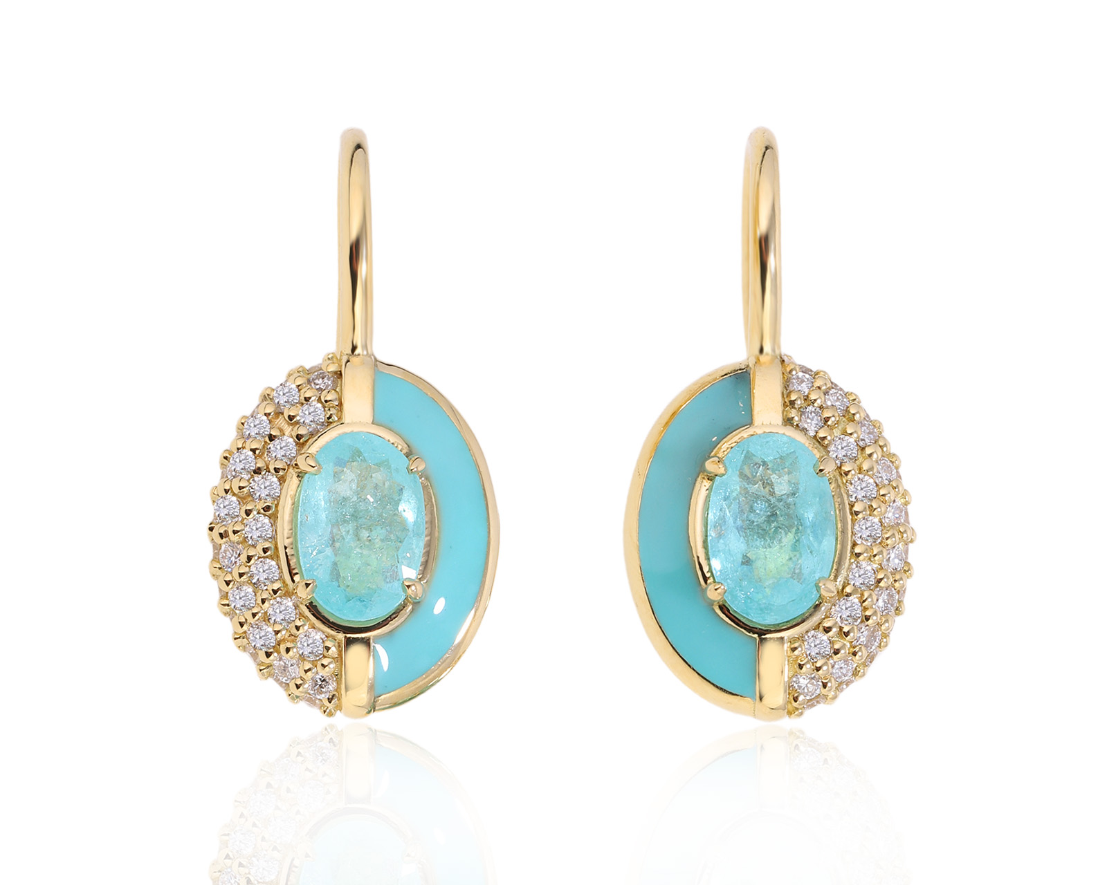 Золотые серьги с турмалинами параиба Мозамбик 1.37ct Evgeny Matveev 190625/Б161