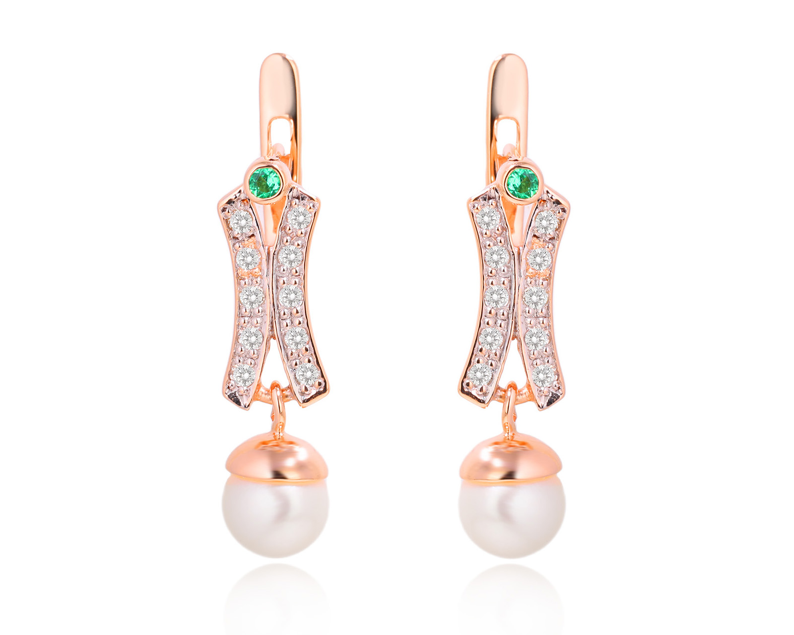 Золотые серьги с изумрудами 0.06ct и бриллиантами 0.24ct 271124/10