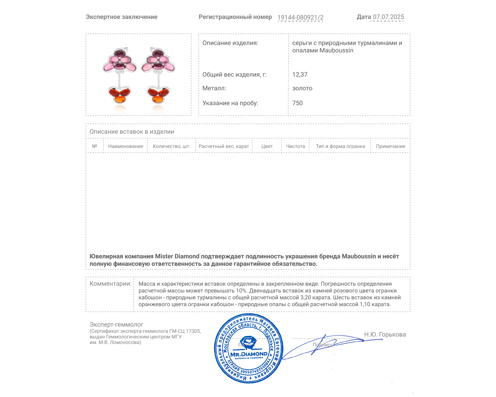 Оригинальные золотые серьги с турмалинами 3.20ct Mauboussin