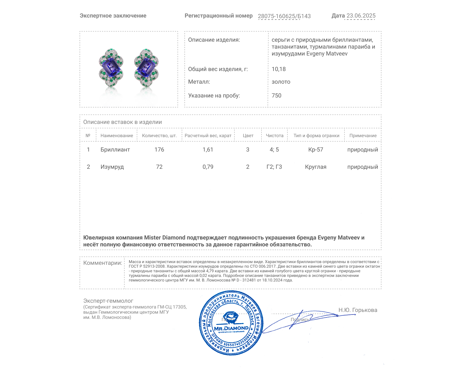 Золотые серьги с танзанитами 4.79ct Evgeny Matveev