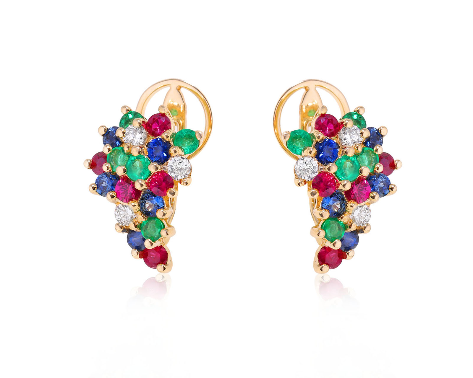 Золотые серьги с цветными камнями 2.20ct