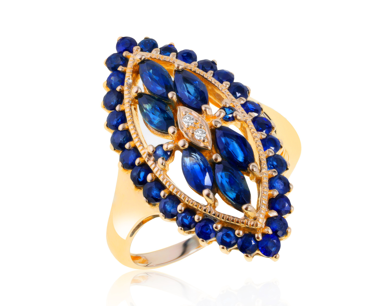 Красивое золотое кольцо с сапфирами 1.93ct 120821/7