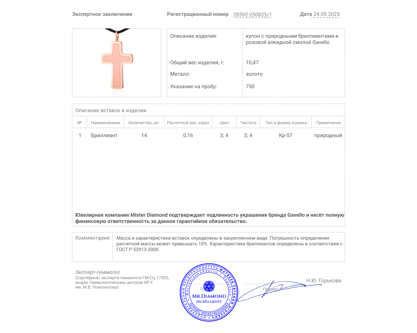 Оригинальный золотой кулон с бриллиантами 0.16ct Gavello