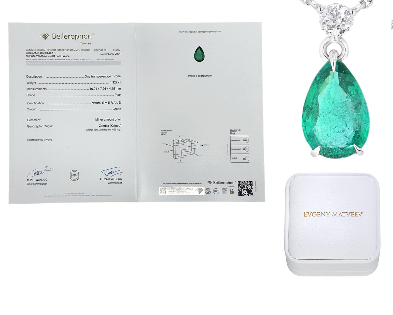 Золотое колье с изумрудом Замбия 1.92ct Evgeny Matveev