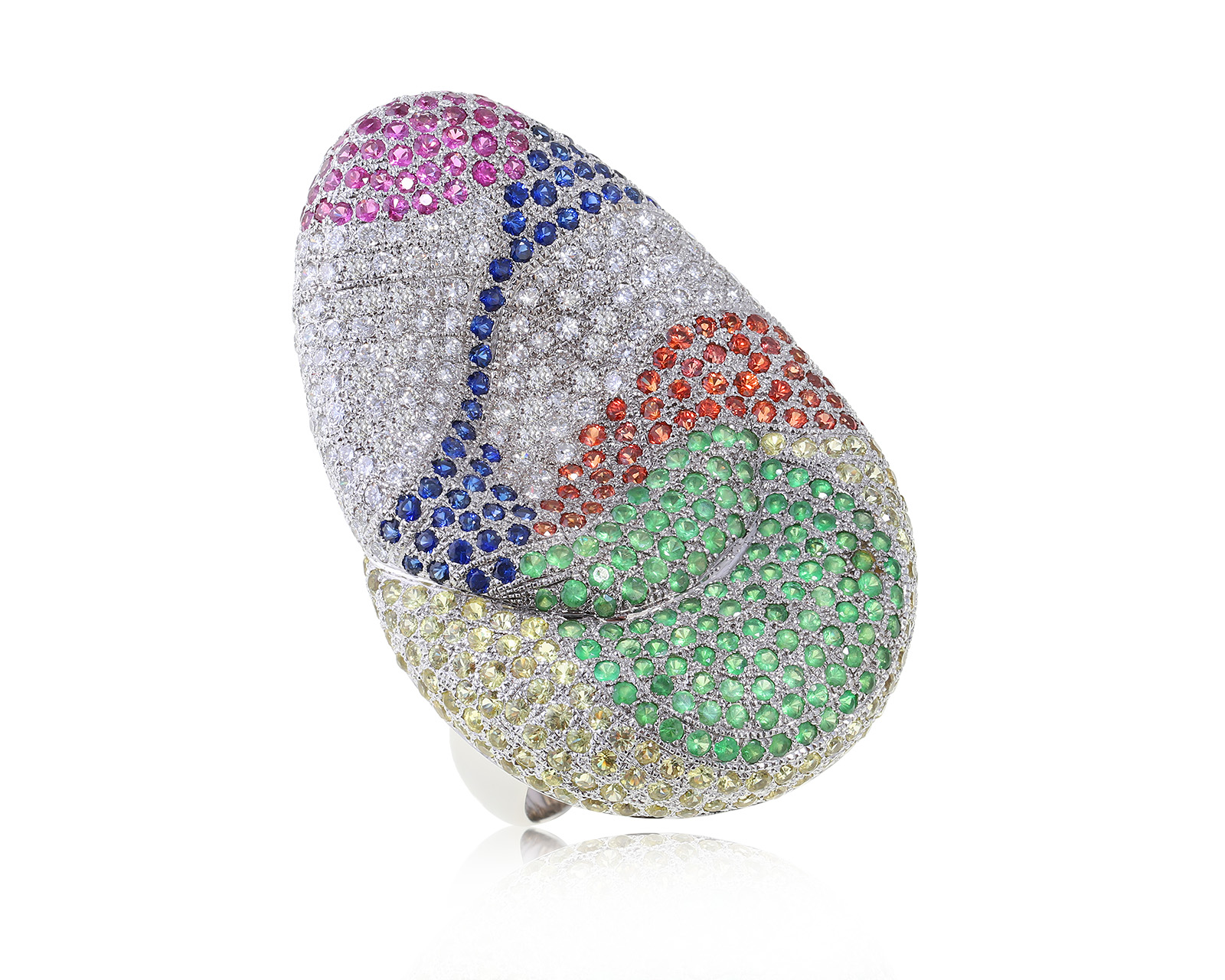 Золотое кольцо с цветными камнями 7.03ct