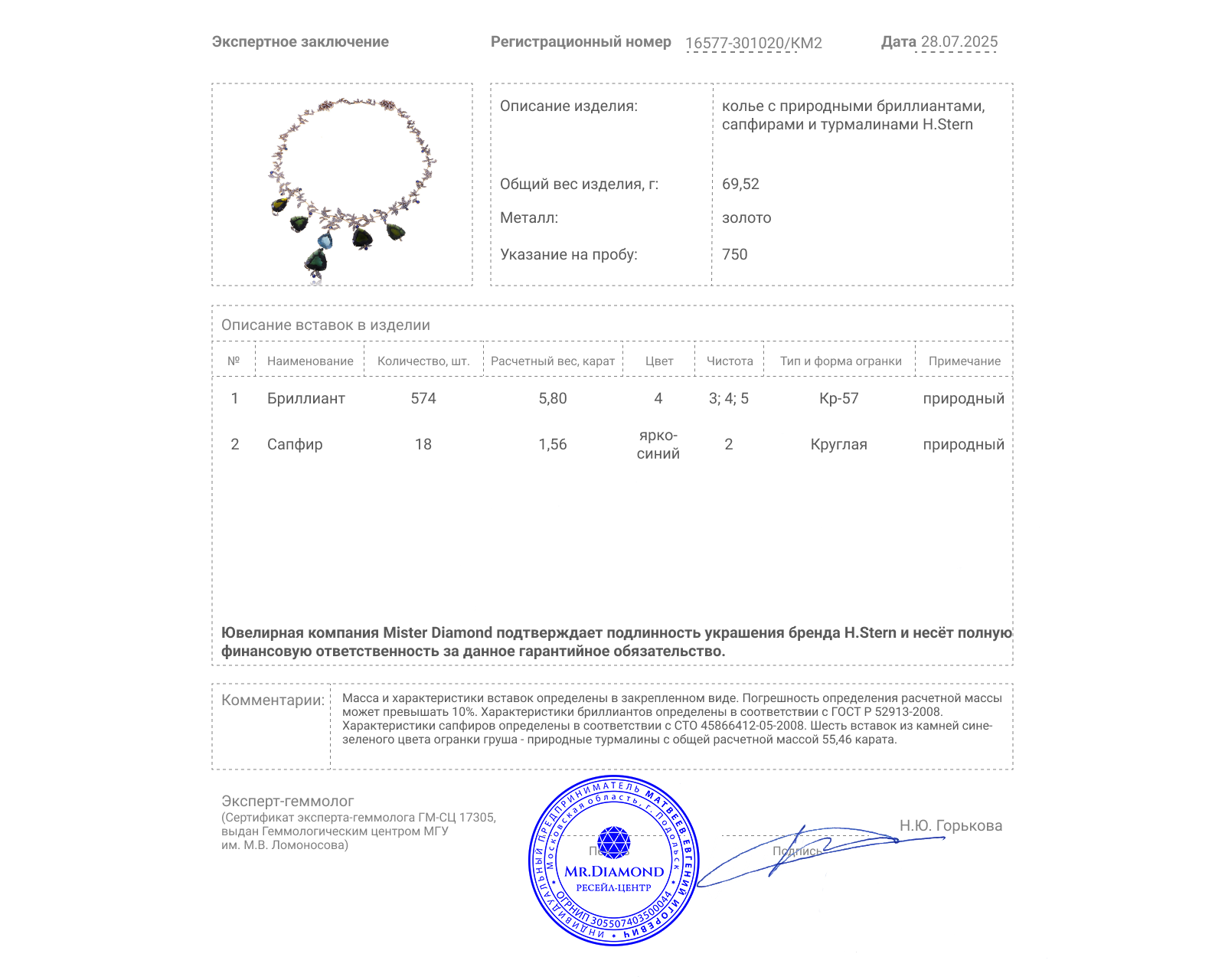 Оригинальное золотое колье с турмалинами 55.46ct H.Stern