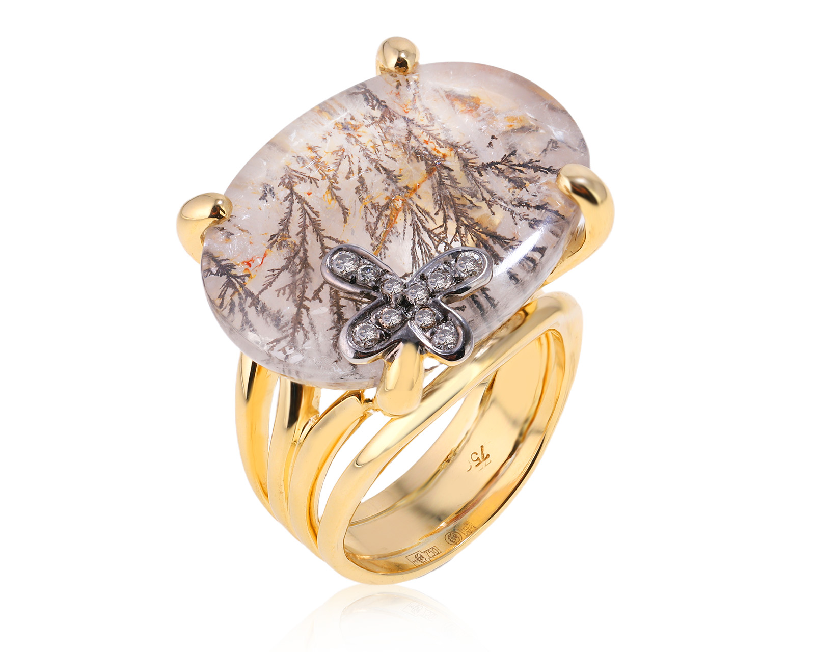 Золотое кольцо с пейзажным кварцем 32.00ct 100625/1