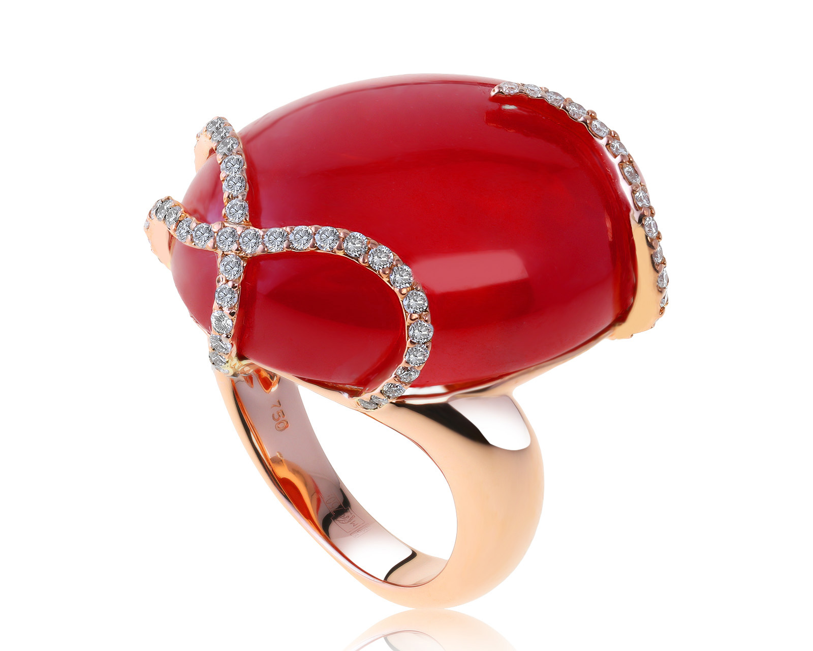 Прелестное золотое кольцо с родохрозитом 37.85ct