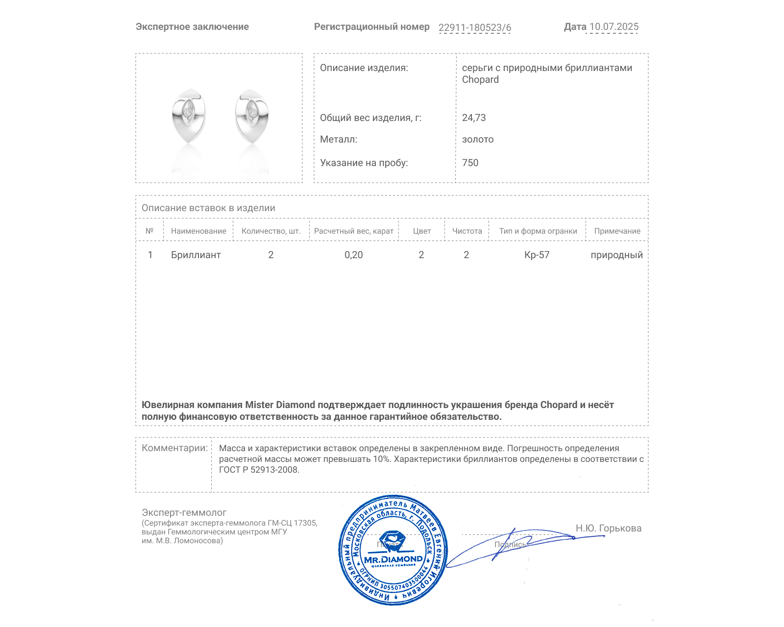 Оригинальные золотые серьги c бриллиантами 0.20ct Chopard Happy Diamonds
