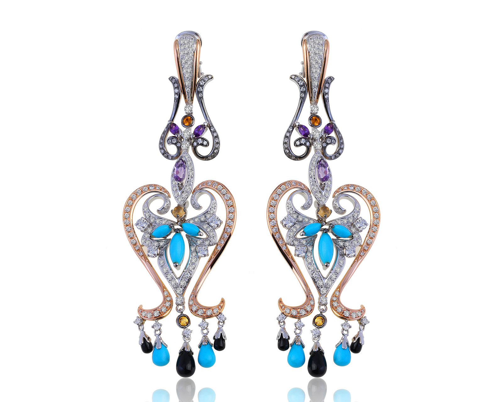 Оригинальные золотые серьги с цветными камнями 8.68ct Damiani