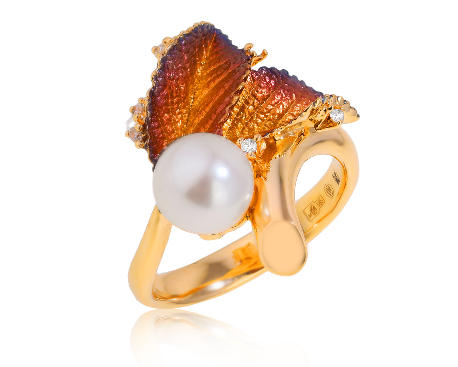 Оригинальное золотое кольцо с жемчугом 7.20 мм Roberto Bravo 060625/1