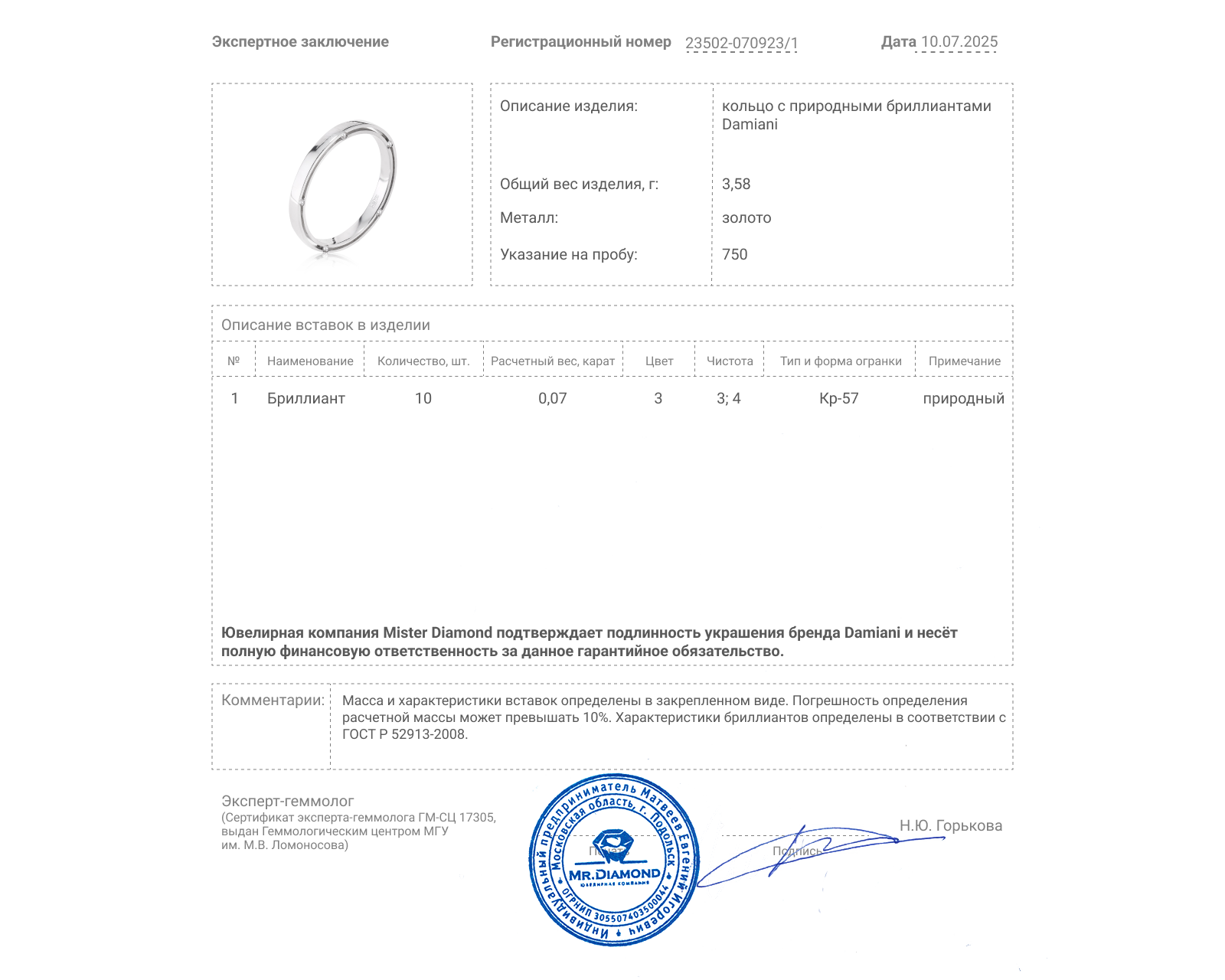 Оригинальное золотое кольцо Damiani D.Side