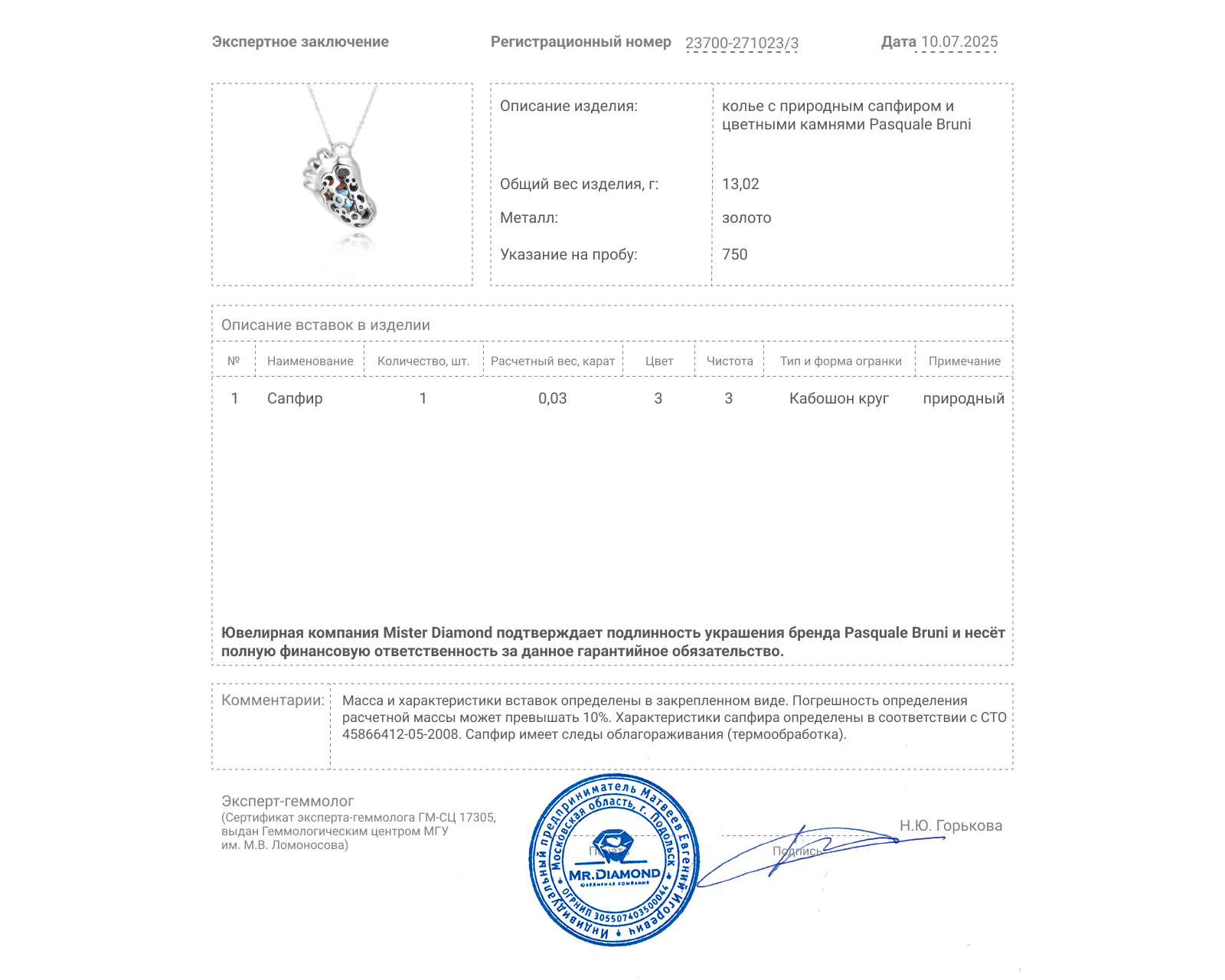 Оригинальное золотое колье с цветными камнями Pasquale Bruni Orme