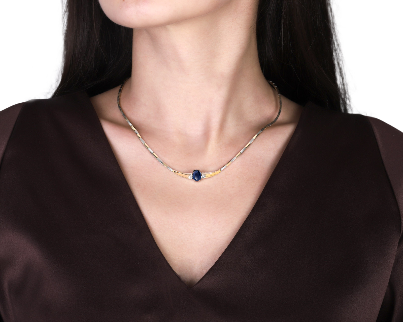 Золотое колье с рубином 1.16ct и сапфиром 1.50ct