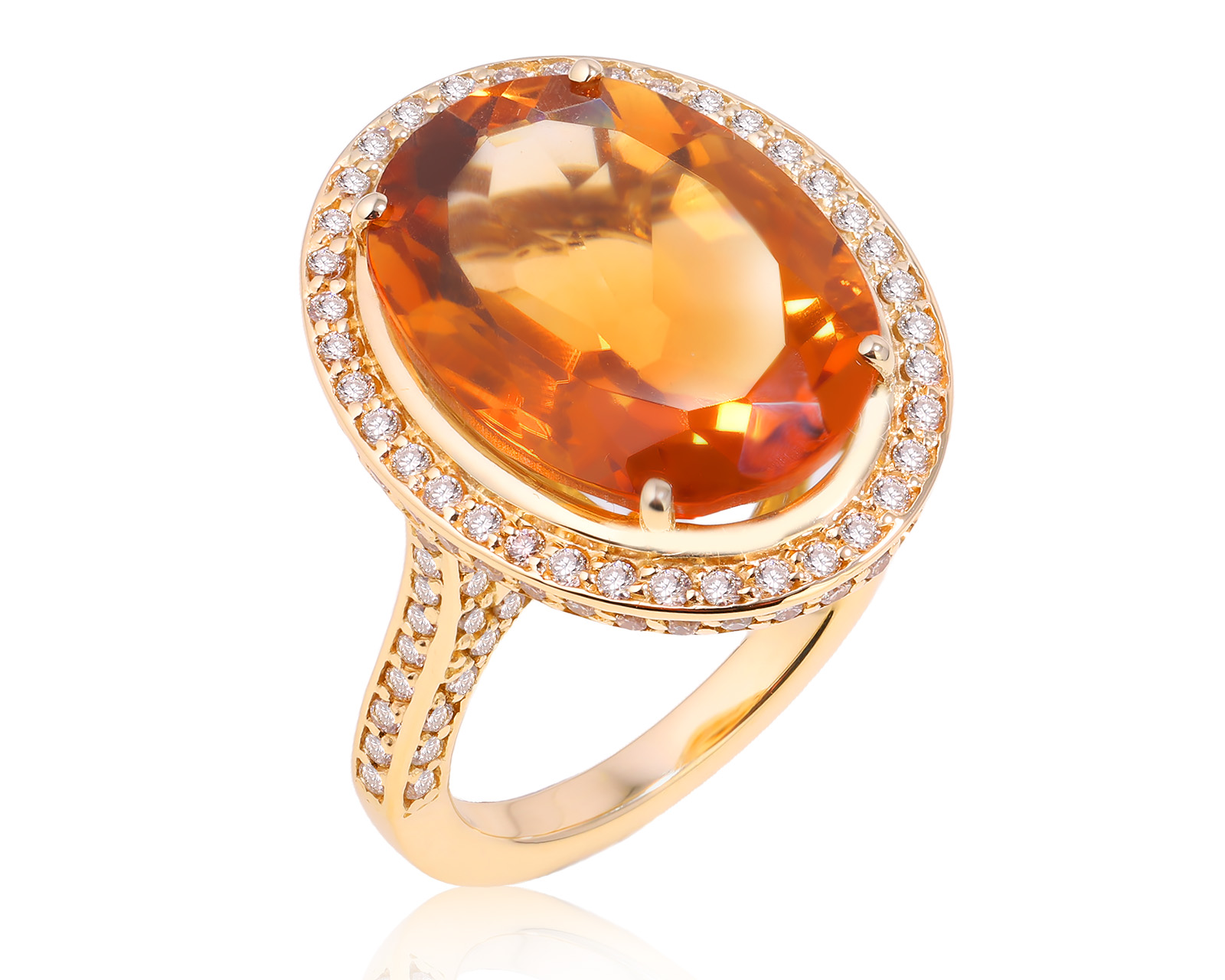 Золотое кольцо с цитрином 9.60ct и бриллиантами 0.88ct