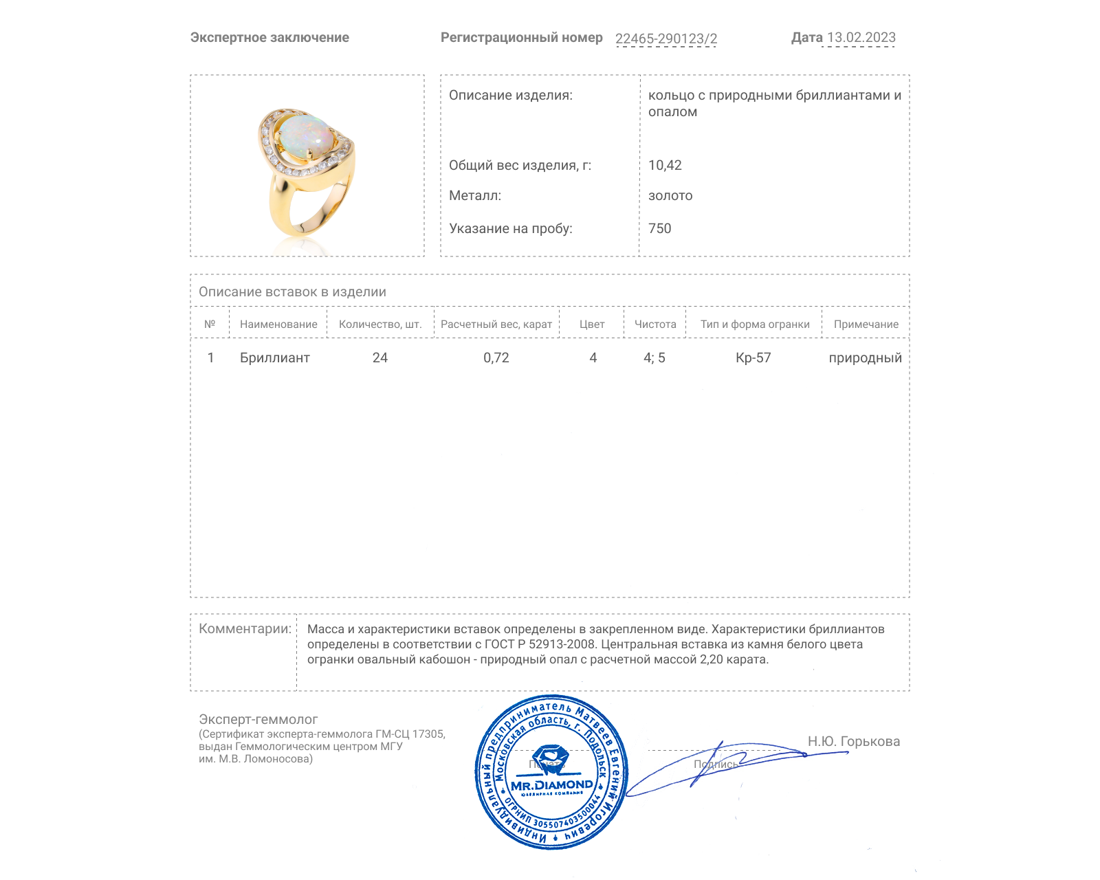Притягательное золотое кольцо с опалом 2.20ct