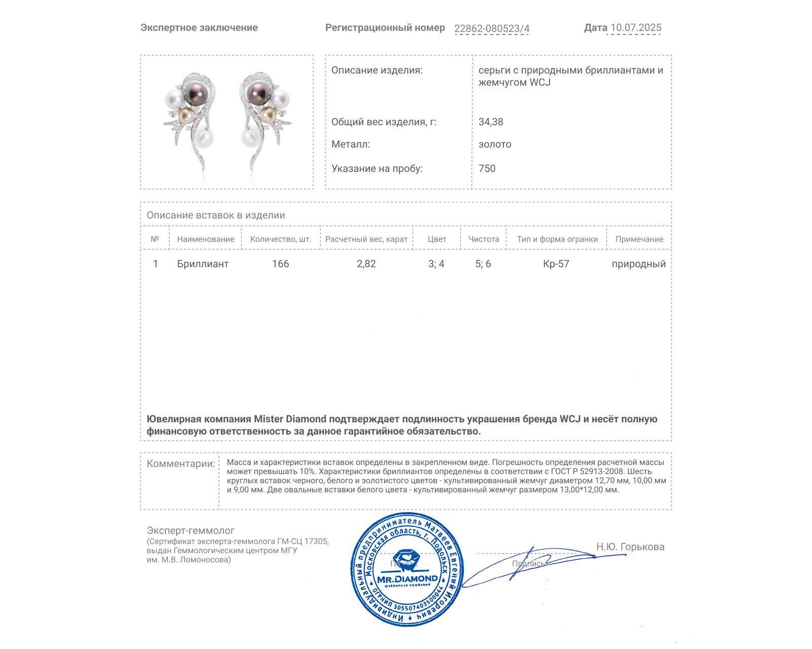 Оригинальные золотые серьги с жемчугом WCJ