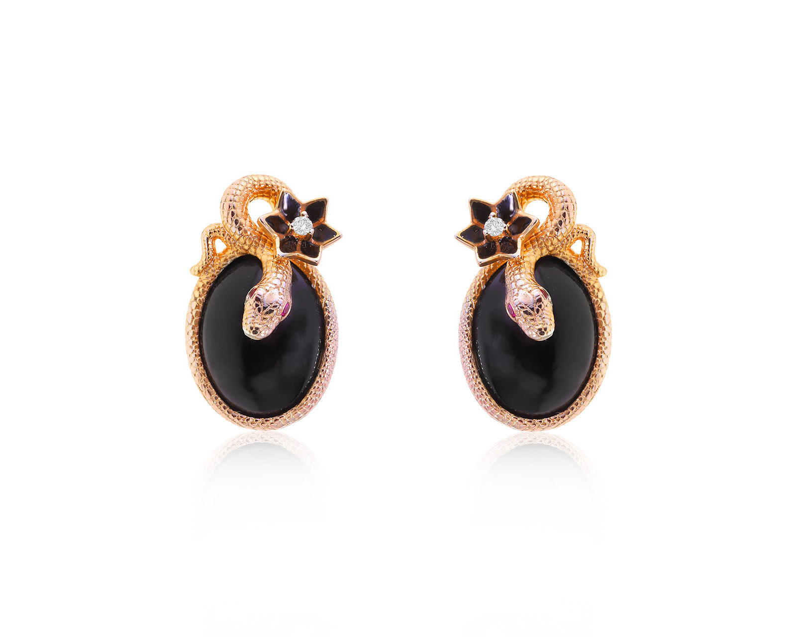 Оригинальные золотые серьги с ониксами 9.60ct Roberto Bravo 170123/19