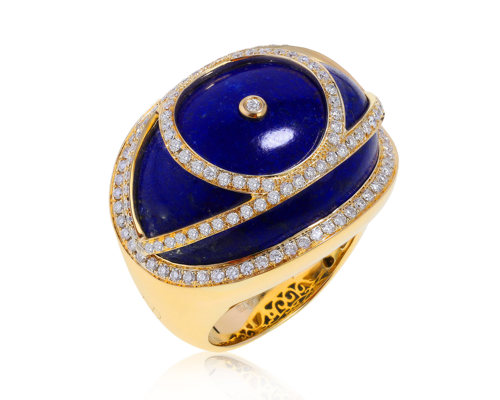 Потрясающее золотое кольцо с лазуритом 35.60ct