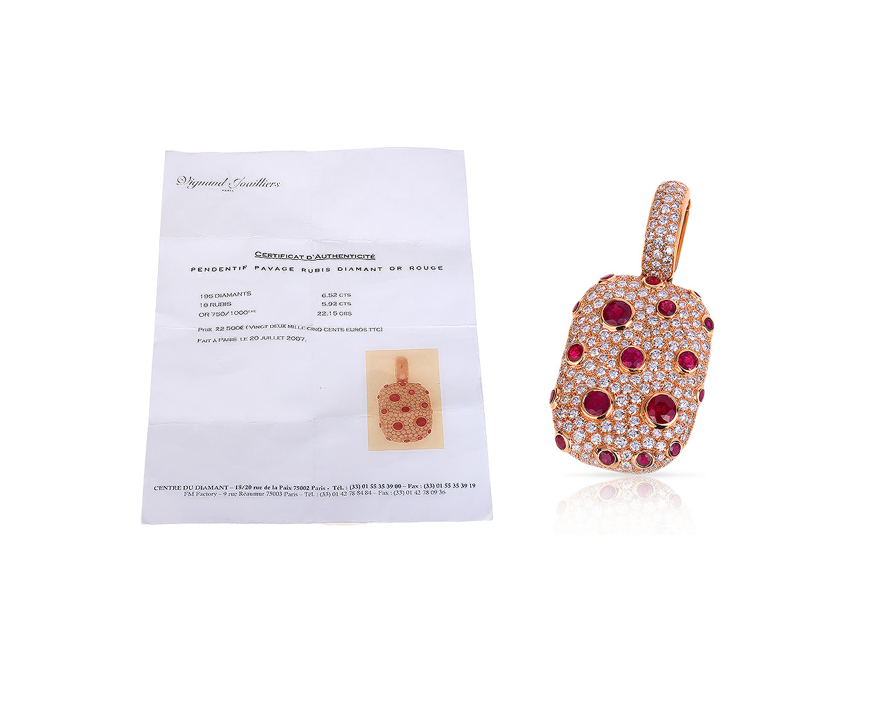 Оригинальный золотой кулон с бриллиантами и рубинами Vignand Joailliers