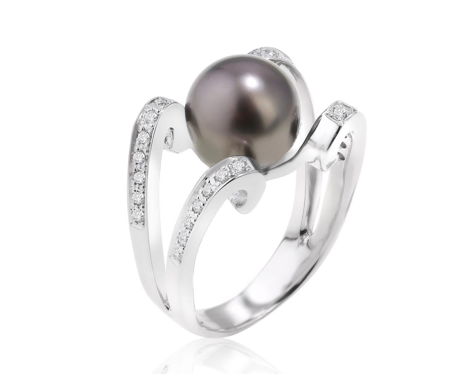 Золотое кольцо с жемчугом 10.60 мм и бриллиантами 0.27ct 300324/22