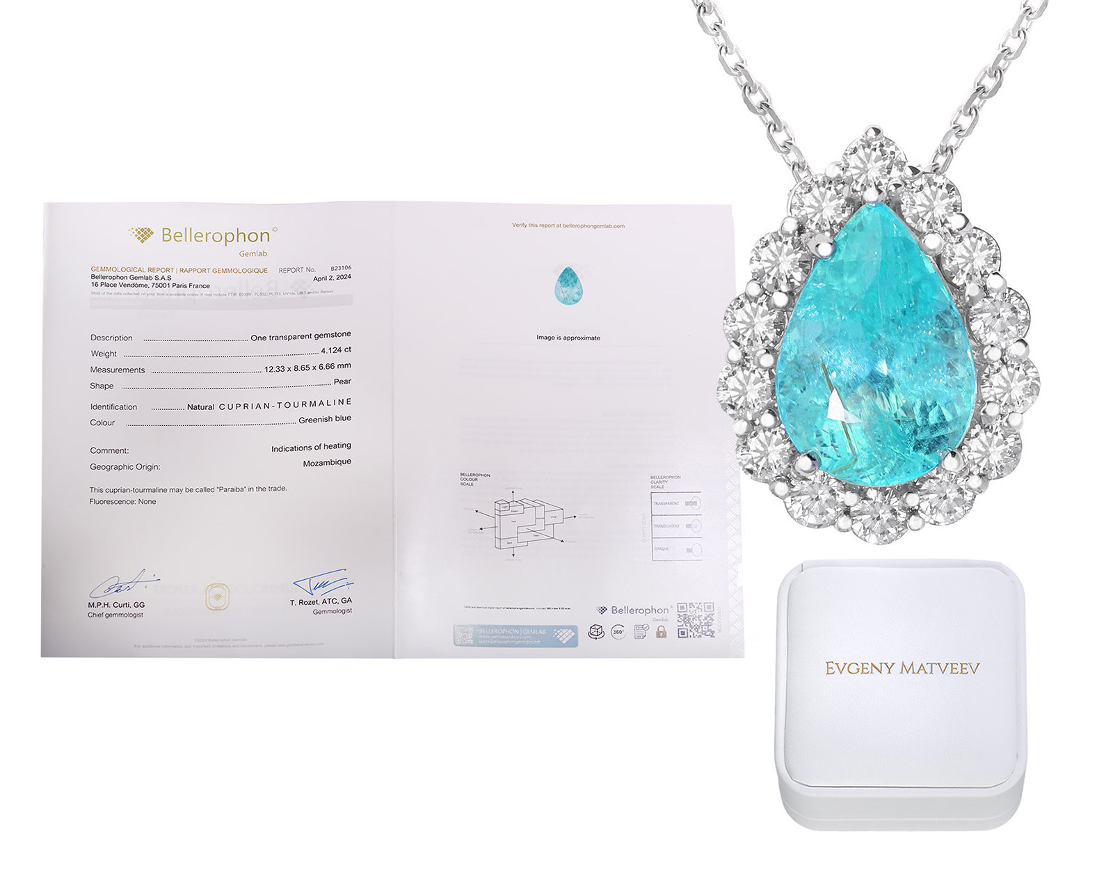 Золотой кулон с турмалинами параиба 4.15ct Evgeny Matveev