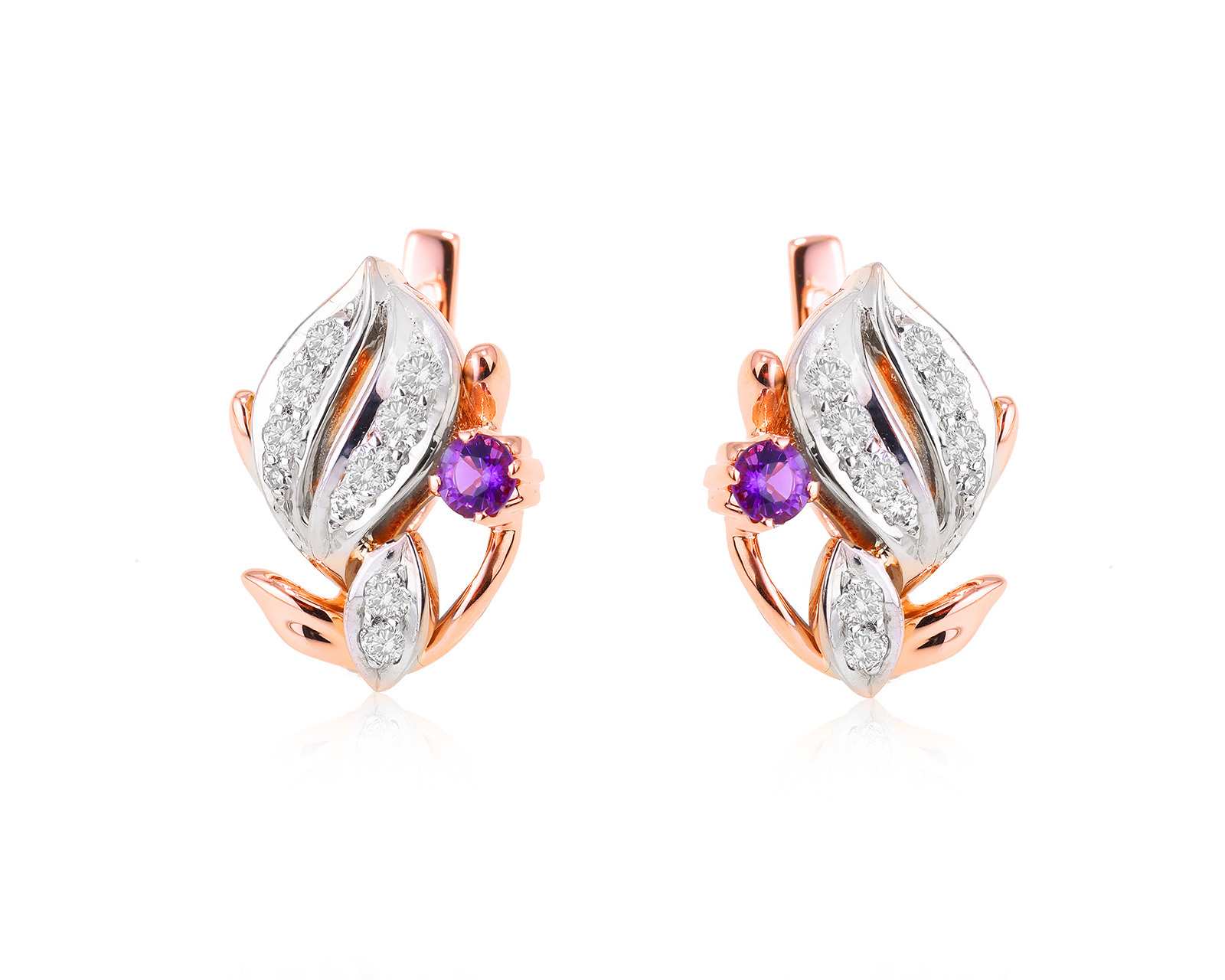 Золотые серьги с аметистами 0.30ct и бриллиантами 0.53ct СССР 070224/4