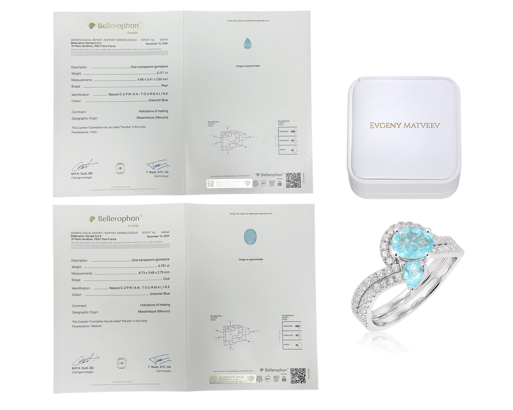 Золотое кольцо с турмалинами параиба Мозамбик 1.06ct Evgeny Matveev