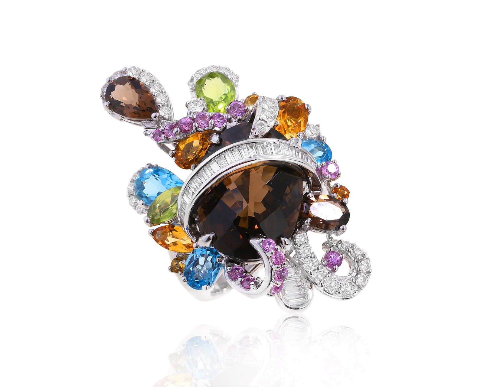 Золотое кольцо с цветными камнями 11.26ct