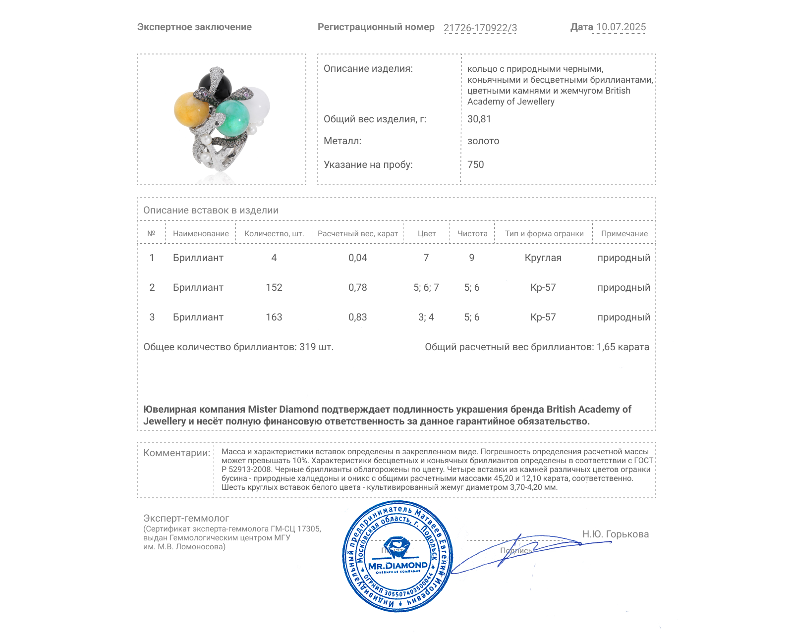 Оригинальное золотое кольцо с халцедонами 45.20ct British Academy of Jewellery