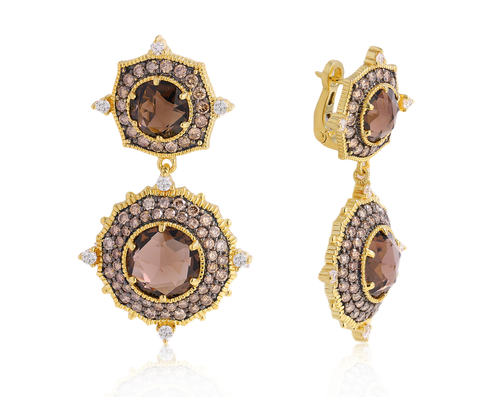 Оригинальные золотые серьги с дымчатым кварцем 8.50ct Judith Ripka